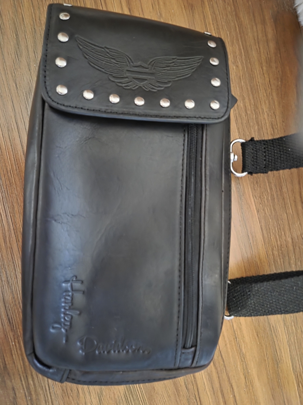 Harley Davidson Black Crossbody Bag with Studded Wing Detail